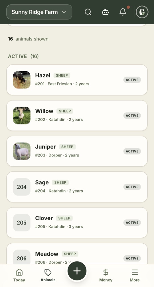 Animal list